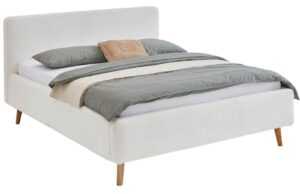 Bílá látková bouclé dvoulůžková postel Meise Möbel Mattis 180 x 200 cm s úložným prostorem