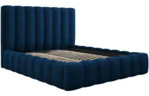 Královsky modrá sametová dvoulůžková postel MICADONI Kelp 180 x 200 cm s úložným prostorem