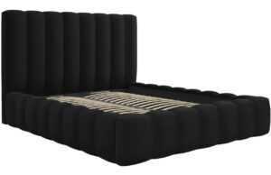 Černá sametová dvoulůžková postel MICADONI Kelp 140 x 200 cm s úložným prostorem