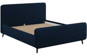 Tmavě modrá sametová dvoulůžková postel MICADONI Kaia 180 x 200 cm