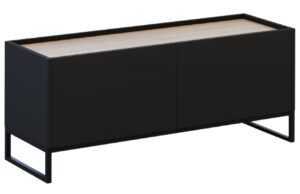 Černý lakovaný TV stolek Windsor & Co Helene 120 x 40 cm s dubovým dekorem