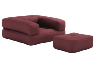 Bordově červené rozkládací křeslo Karup Design Cube s podnožkou
