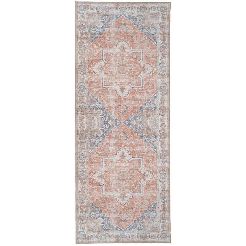 Nordic Living Modro oranžový koberec Shola 80 x 200 cm s orientálními vzory