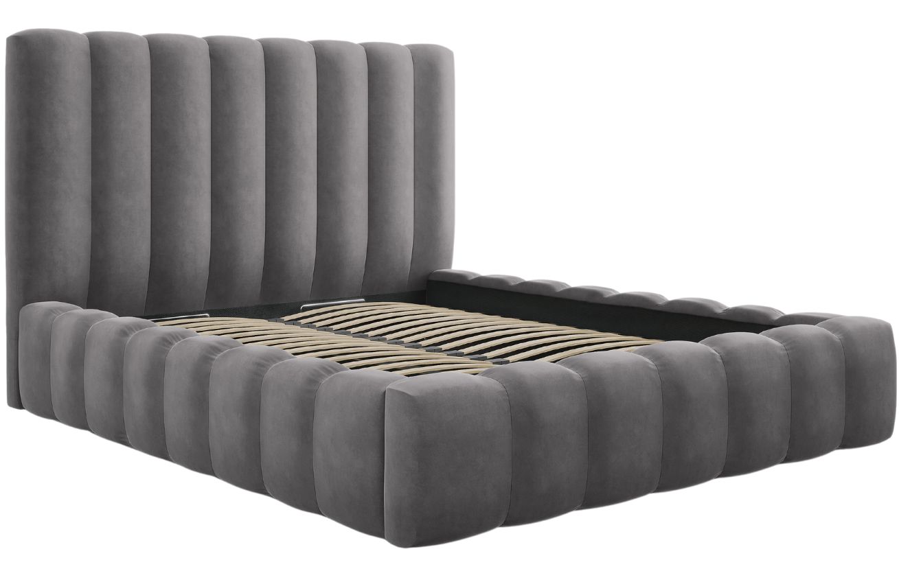 Micadoni Sametová postel Kelp 140 x 200 cm s úložným prostorem