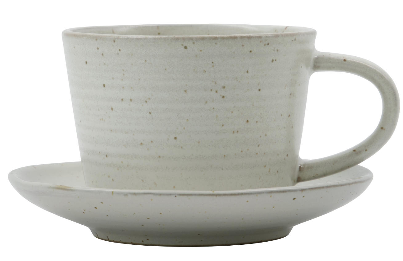 House Doctor Bílý kameninový šálek s podšálkem Pion 230 ml