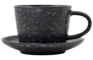 House Doctor Černý kameninový šálek s podšálkem Pion 230 ml