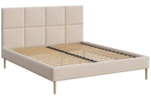Mesonica Světle béžová čalouněná dvoulůžková postel Alano 160 x 200 cm s prošíváním