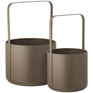 Nordic Living Set dvou hnědých kovových květináčů Zyra Ø 19/24
