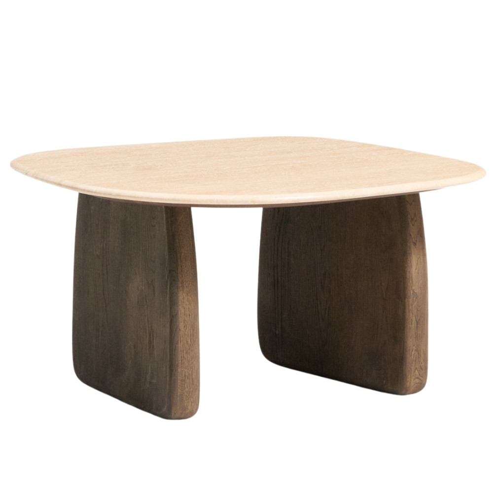 Kave Home Béžový travertinový odkládací stolek Pirita 71 x 70 cm s tmavou podnoží