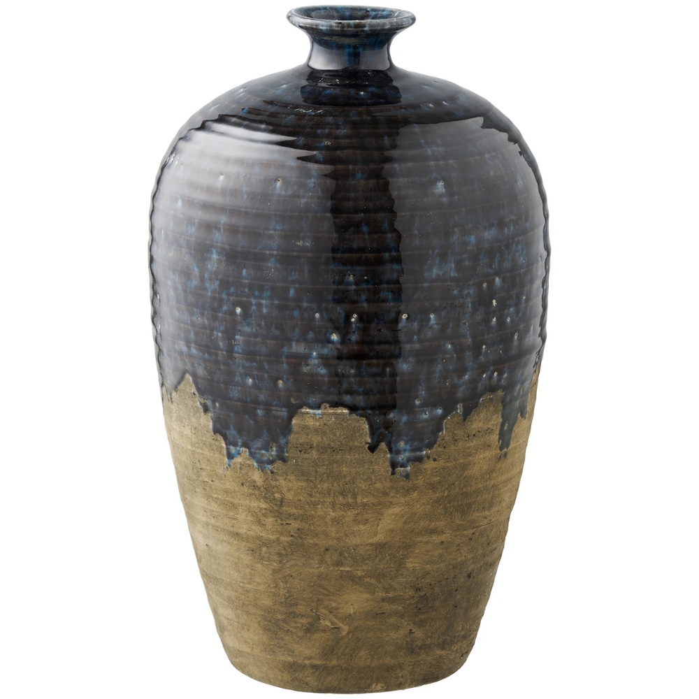 Nordic Living Tmavě modrá keramická váza Dahal 45 cm