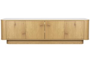 White Label Dubová komoda ALMIRA 180 x 40 cm s mramorovým dekorem
