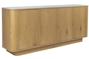 White Label Dubová komoda ALMIRA HIGH 180 x 40 cm s mramorovým dekorem