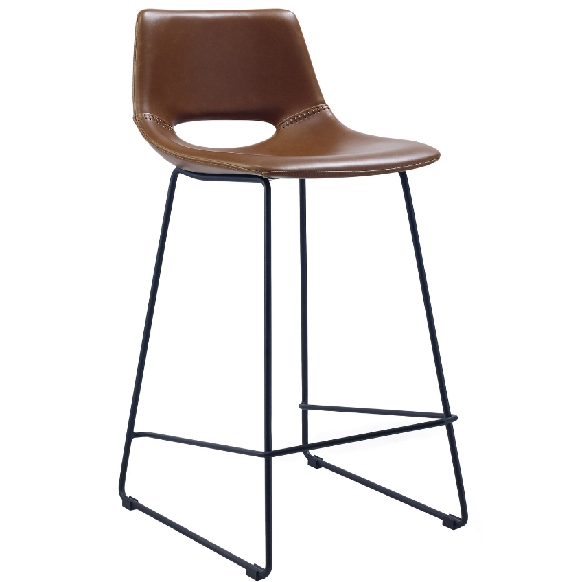 Kave Home Koňakově hnědá koženková barová židle Zahara 65 cm