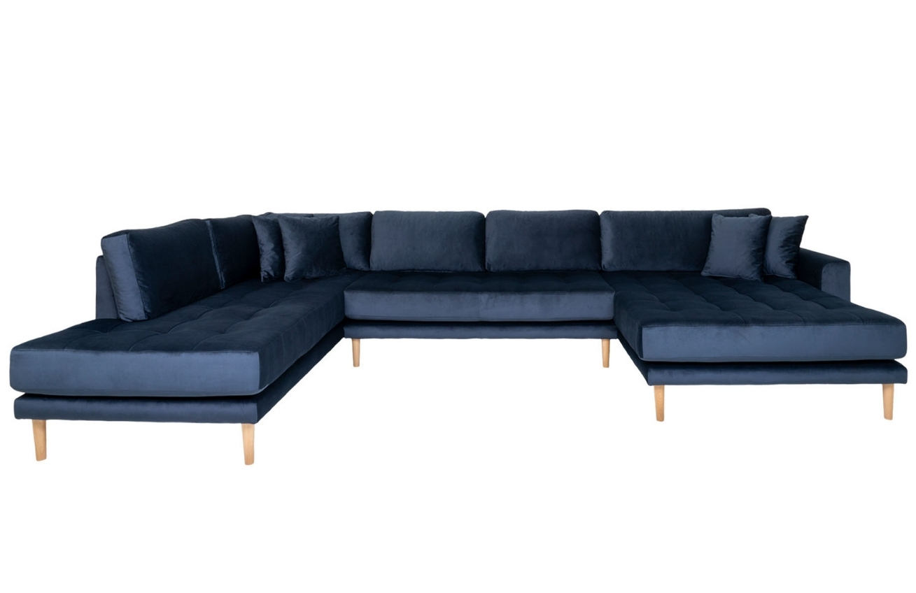 Nordic Living Modrá sametová rohová pohovka Limo 370 cm
