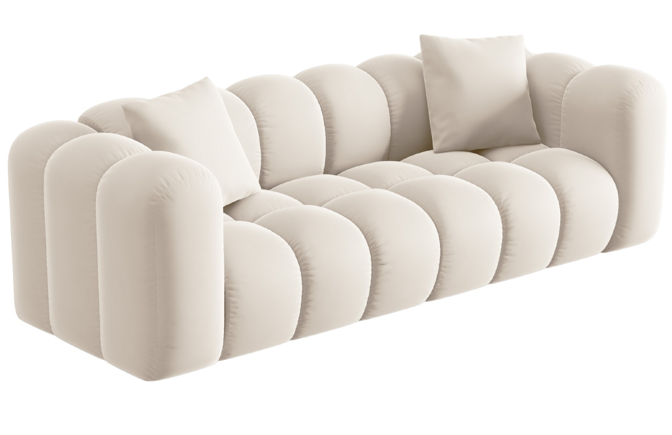 Windsor & Co Světle béžová sametová třímístná pohovka Halley 242 cm