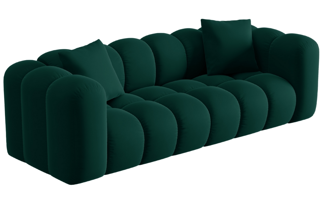 Windsor & Co Lahvově zelená sametová třímístná pohovka Halley 242 cm