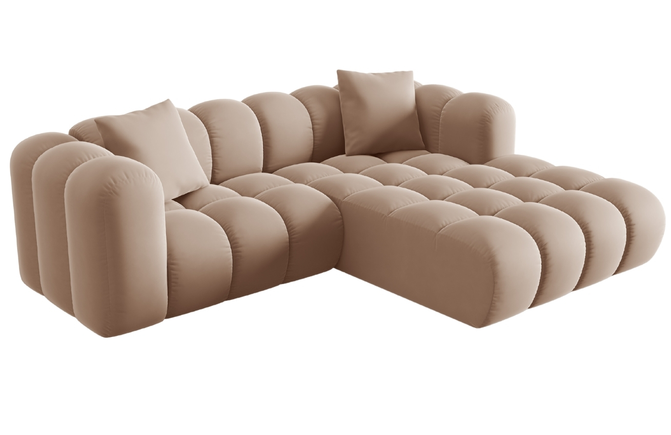 Windsor & Co Béžová sametová rohová pohovka Halley 242 cm