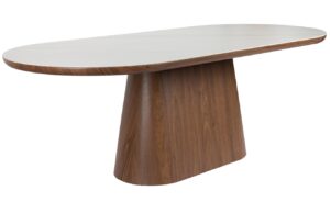 White Label Ořechový jídelní stůl ALMIRA 200 x 90 cm s mramorovým dekorem