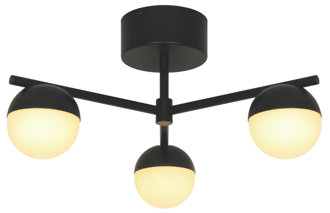 Nordlux Opálově bílé skleněné stropní světlo Contina s černou základnou 49 cm