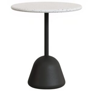 Bílý terrazzo zahradní stůl Kave Home Saura II. 70 cm s černou podnoží
