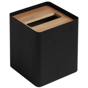 YAMAZAKI Černý kovový box na ubrousky Rin 13 x 13 cm