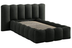 Micadoni Černá bouclé postel Lupine 90 x 200 cm s úložným prostorem