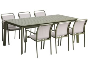 Kave Home Zelený zahradní set stolu Brela a šesti židlí Luri