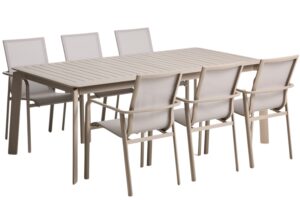 Kave Home Béžový zahradní set stolu Brela a šesti židlí Canea