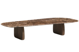 Kave Home Hnědý mramorový konferenční stolek Pirita 147 x 65 cm s tmavou podnoží